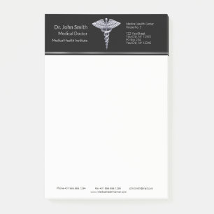 Bloco De Notas Classy Silver Caduceus Medical em preto