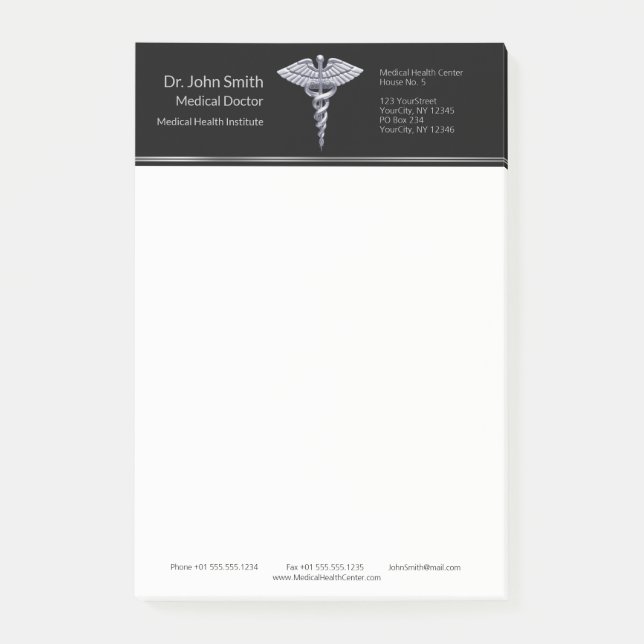 Bloco De Notas Classy Silver Caduceus Medical em preto (Frente)