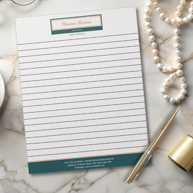 Bloco De Notas Classy Teal Ivory Lined (Criador carregado)