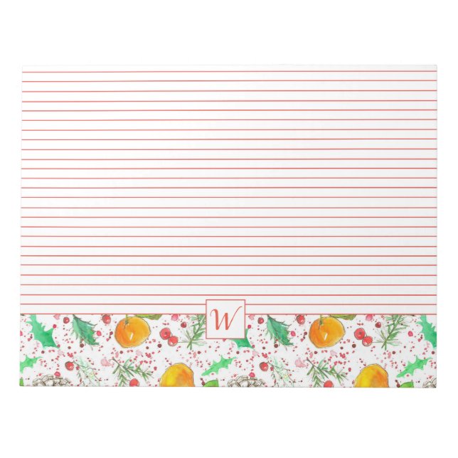 Bloco De Notas Clementinas Airelas Pinheiras Pinheiros Monograma (Frente)