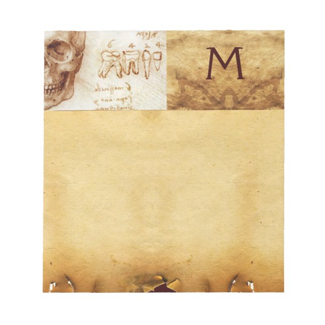 Bloco De Notas CLÍNICA DENTAL, MONOGRAMA DENTISTA, Pergaminho ant (Frente)