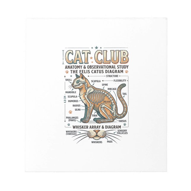 Bloco De Notas Clube de Gatos Anatomia de Gato Diagrama Científic (Frente)