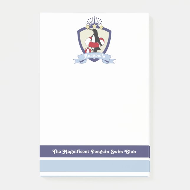 Bloco De Notas Clube Personalizado de Nadação Crest Cute Penguin  (Frente)