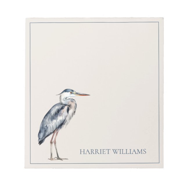 Bloco De Notas Coastal Blue Heron Bird Personalized (Frente)