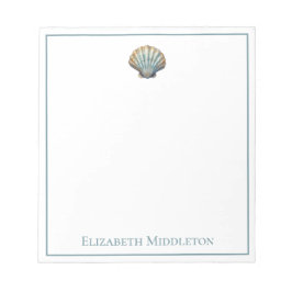 Bloco De Notas Coastal Blue Scallop Seashell Personalized