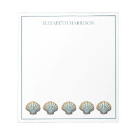 Bloco De Notas Coastal Blue Scallop Seashells Personalized