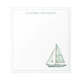 Bloco De Notas Coastal Blue Watercolor Sailboat Personalized