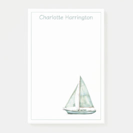 Bloco De Notas Coastal Blue Watercolor Sailboat Personalized