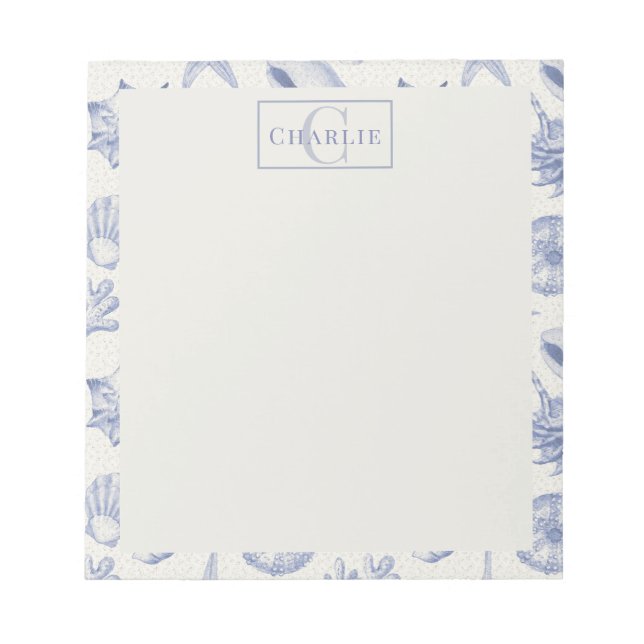 Bloco De Notas Coastal Seashell Sketch, Custom Monogram Dog Pet  (Frente)