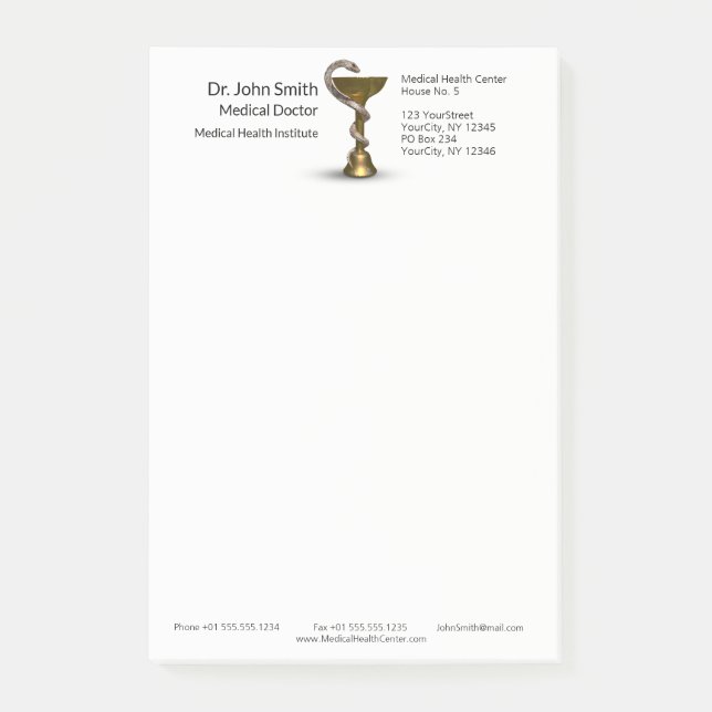 Bloco De Notas Cobra Médica - Bowl Hygieia White Caduceus Bronze (Frente)