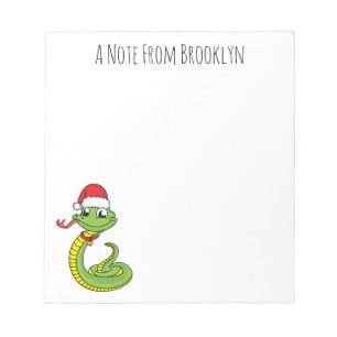 Bloco De Notas Cobra verde fofa com chapéu de Papai Noel desenho