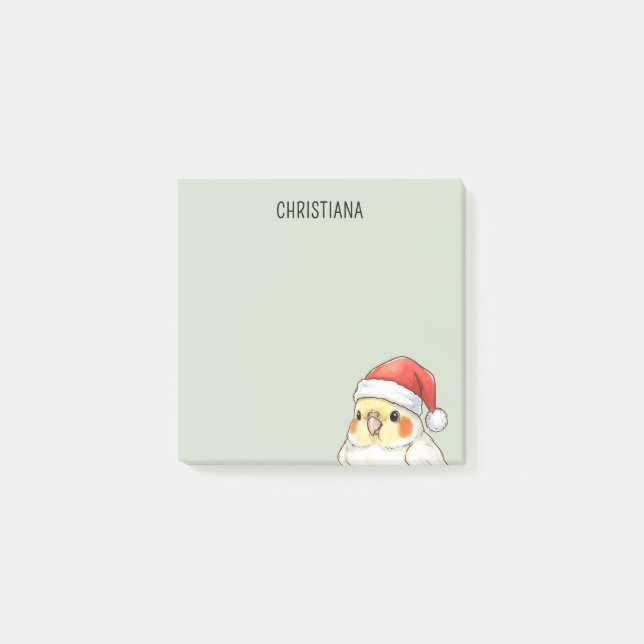 Bloco De Notas Cockatiel de Natal Personalizado Usando Chapéu de  (Frente)