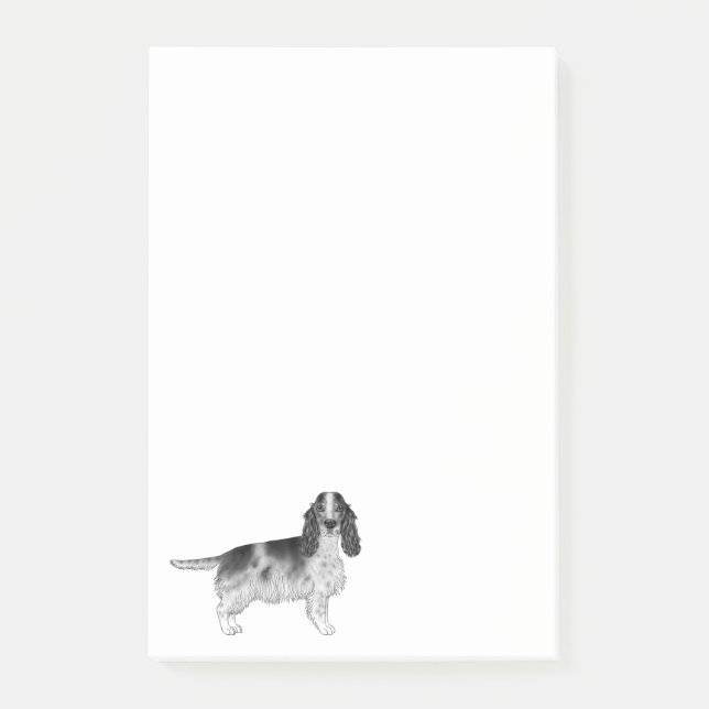 Bloco De Notas Cocker Spaniel Inglês Desenhado em Preto e Branco (Frente)