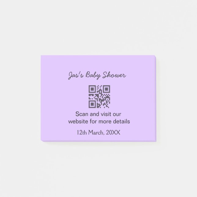 Bloco De Notas Código QR simples de chá de bebê roxo adicionar no (Frente)