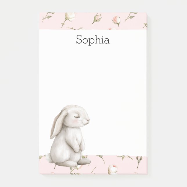 Bloco De Notas Coelhinho Doce Rosas Rosadas Floral  (Frente)