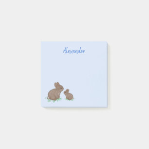 Bloco De Notas Coelho bonito do Mama e do bebê no azul do trevo
