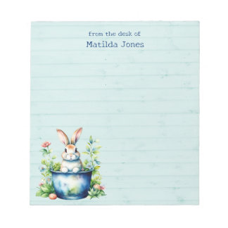 Bloco De Notas Coelho cúmulo em Pote vegetal, Flores de Aquarela