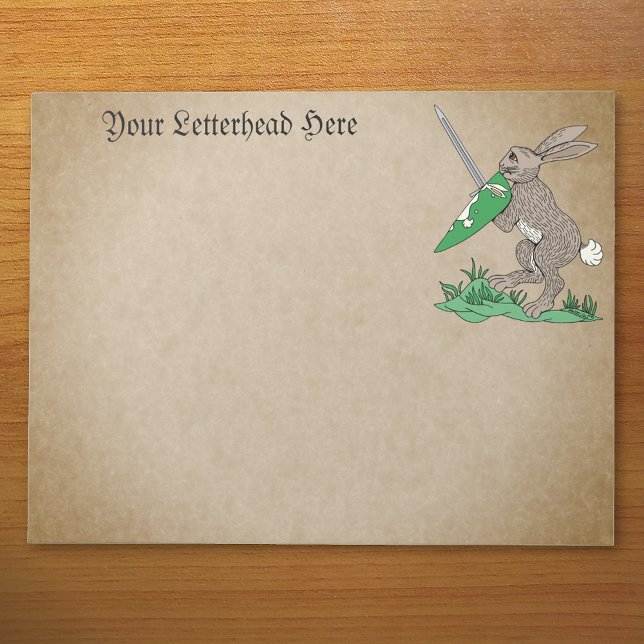 Bloco De Notas Coelho Guerreiro Medieval (Medieval Warrior Rabbit Notepad on Desk)