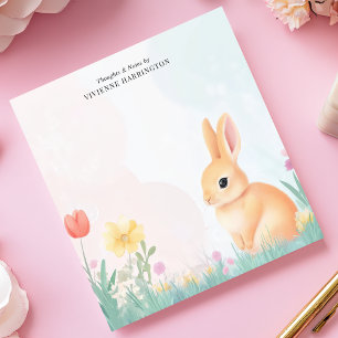 Bloco De Notas Coelho Pastel e Flores Personalizadas