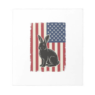 Bloco De Notas Coelho Patriótico Bandeira Americana Gravura Vinta