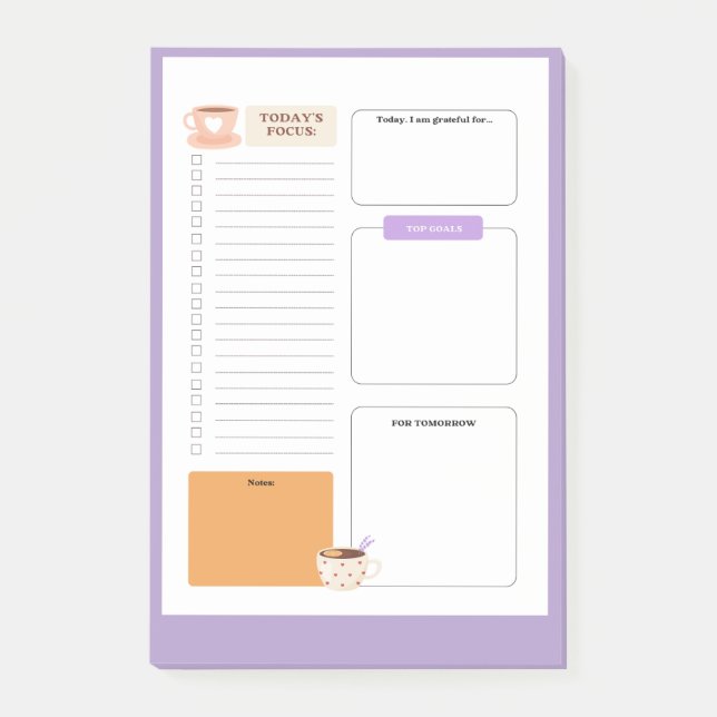Bloco De Notas coffee mug accent to do list with lilac background (Frente)