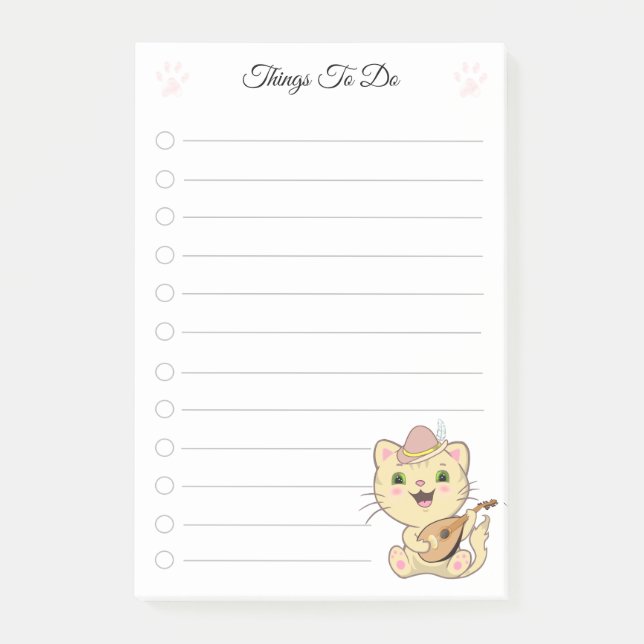 Bloco De Notas Coisas a Fazer & Gato Musical Fofo (Frente)