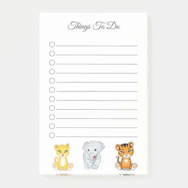 Bloco De Notas Coisas de Elefante, Tigre & Leopardo Para Fazer (Frente)