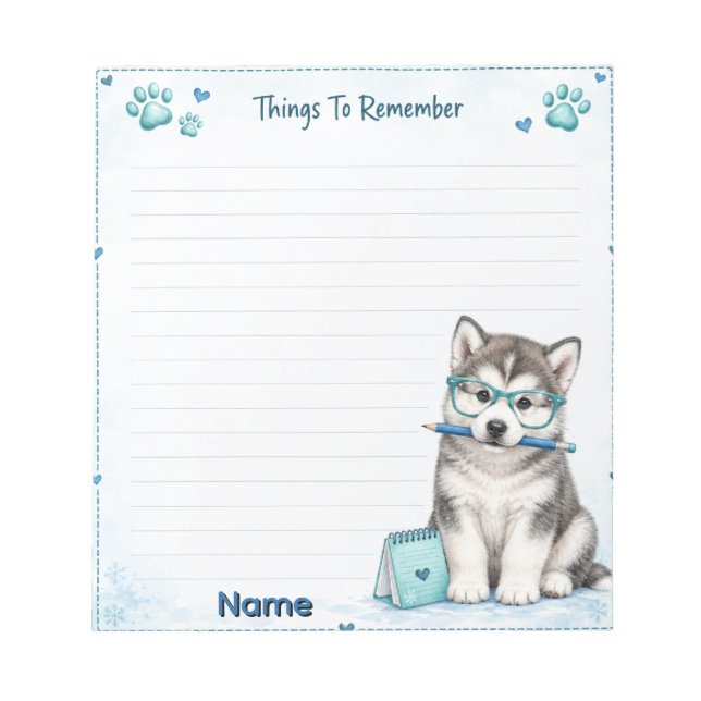 Bloco De Notas Coisas Fofas do Malamute do Alasca para Lembrar (Frente)