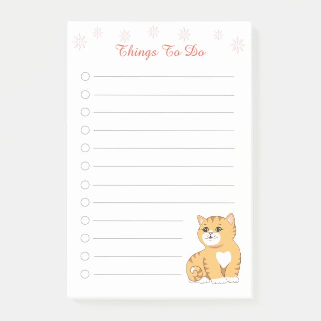 Bloco De Notas Coisas Fofas Para Fazer Com Gatinho Ruivo (Frente)