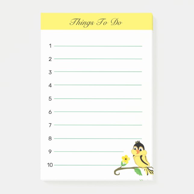 Bloco De Notas Coisas para Fazer de passarinho pintassilgo dourad (Frente)