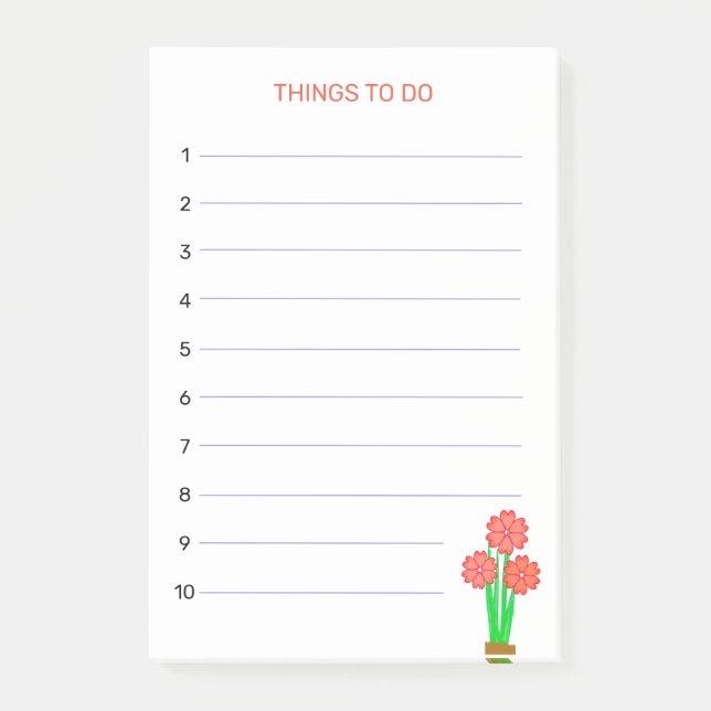 Bloco De Notas Coisas para Fazer e Flores do Coração (Frente)