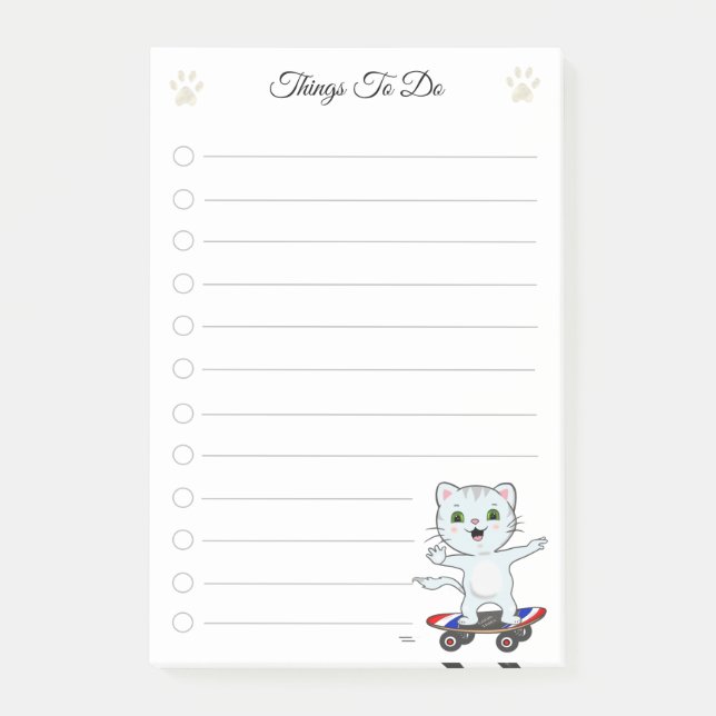 Bloco De Notas Coisas Para Fazer & Gato Patinador Fofo (Frente)