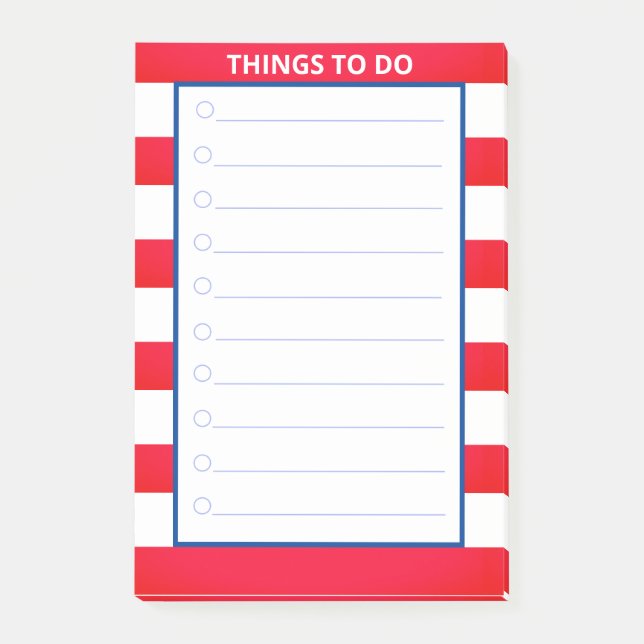 Bloco De Notas Coisas para Fazer Listradas de Vermelho e Branco (Frente)
