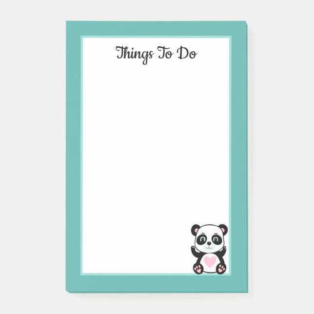 Bloco De Notas Coisas para fazer Panda Urso em Teal e Branco (Frente)