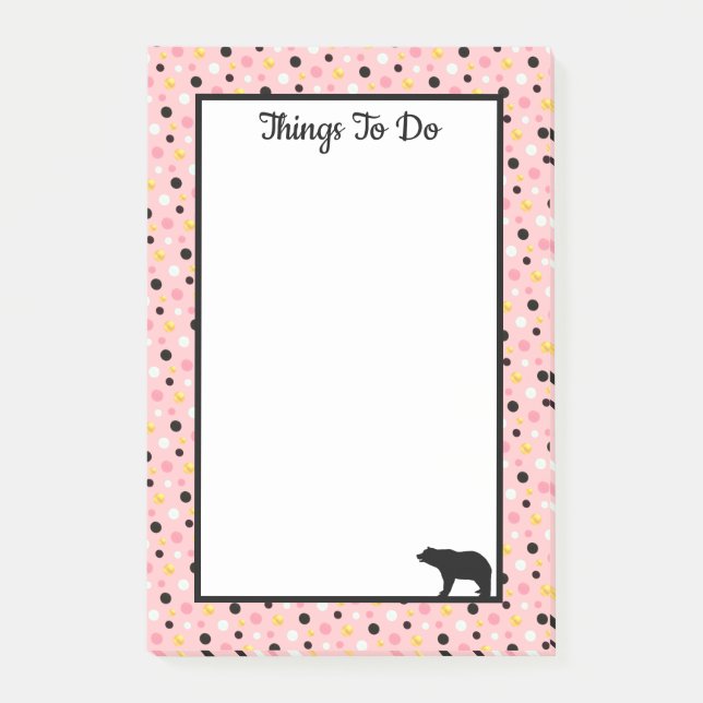 Bloco De Notas Coisas para fazer Urso & Pontos em Rosa (Frente)