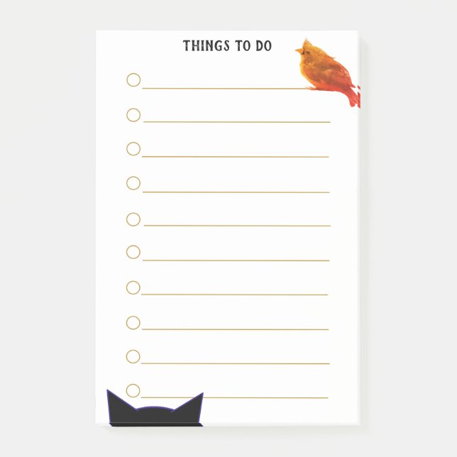 Bloco De Notas Coisas Personalizadas para Fazer com Gato & Pássar (Frente)