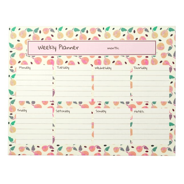 Bloco De Notas Coleção de Peras Douradas Planner Rosa (Frente)