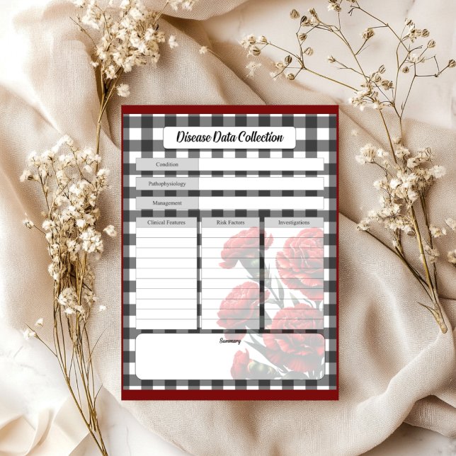 Bloco De Notas Coleta de Dados de Doenças Florais Preto e Branco (Criador carregado)