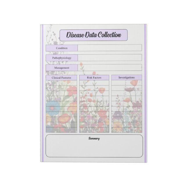 Bloco De Notas Coleta de Dados sobre Doenças e Jardim Roxo Bloque (Invertido)