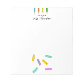 Bloco De Notas Colorful Crayons and Nuddles Kindergarden Teacher 