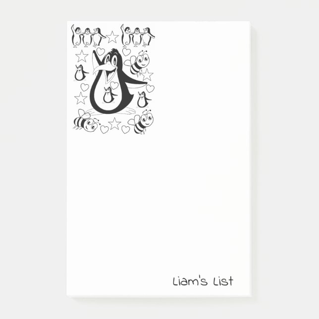 Bloco De Notas Colorindo Pinguins Abelha com Notas Adhesivas (Frente)