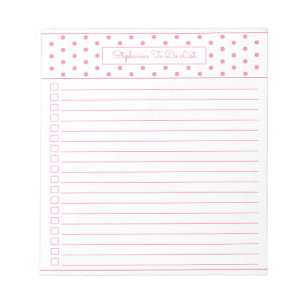 Bloco De Notas Coluna Rosa Simples de Bolinhas Uma Coluna para Fa