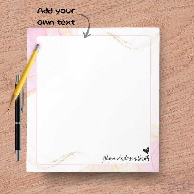 Bloco de Notas com Coração em Aquarela Abstrata e  (Blue Beige Floral Heart Custom Name Notepad)