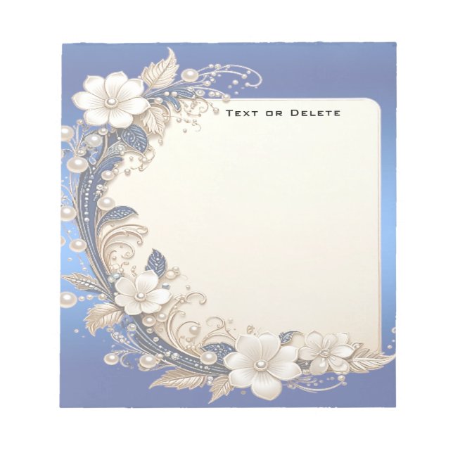 Bloco de Notas com Enfeite Floral Azul Branco (Frente)