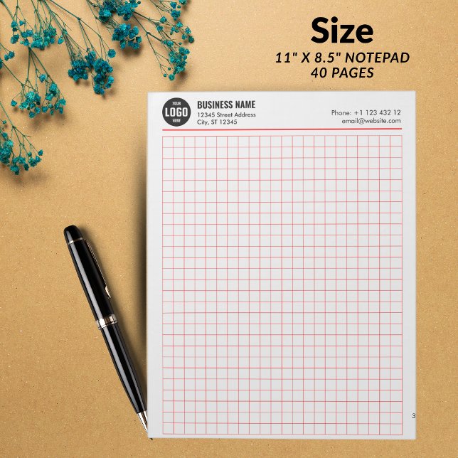 Bloco de Notas com Grid Personalizado 5 Quadros/Po (Custom Grid Notepad 5 Sq/Inch with Logo & Info - RED GRID -)