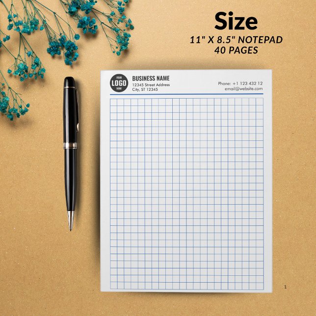 Bloco de Notas com Grid Personalizado 5 Quadros/Po (Custom Grid Notepad 5 Sq/Inch with Logo & Info - BLUE GRID -)