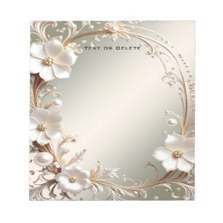 Bloco de Notas com Moldura Floral Branca Ornamenta