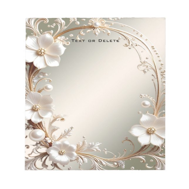 Bloco de Notas com Moldura Floral Branca Ornamenta (Frente)