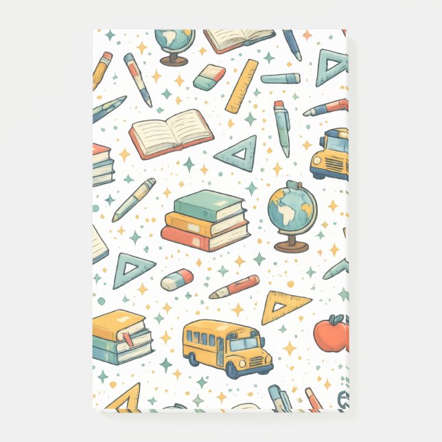Bloco de Notas com Padrão de Material Escolar de V (Frente)