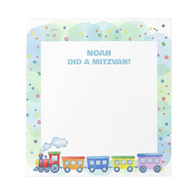 Bloco De Notas Comboio Colorido Pensado Personalizado Mitzvah (Frente)
